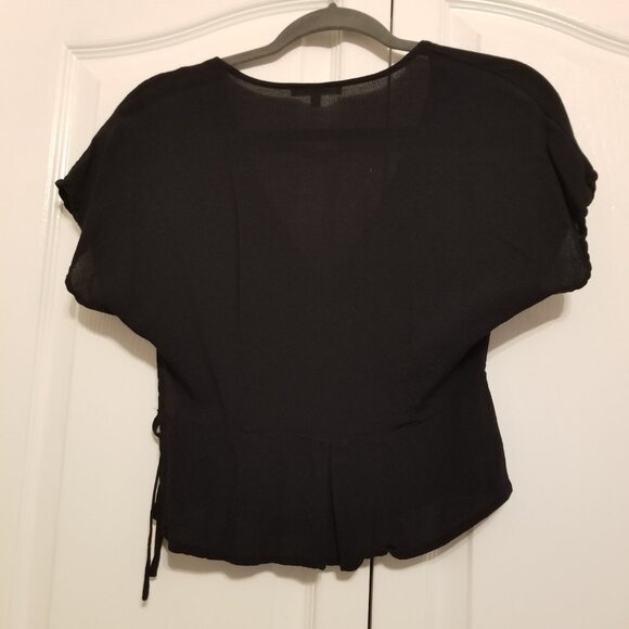 Black Wrap Top Peplum Style Blouse with Tie and Front Pleat Small Bleuh Ciel - Picture 5 of 10